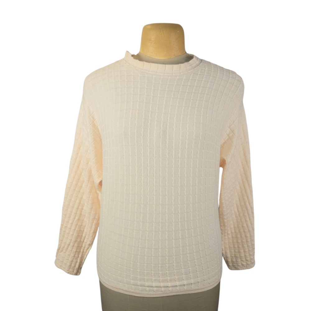 Truth by Republic Womens Cream Textured Grid Knit Long Sleeve Sweater Large